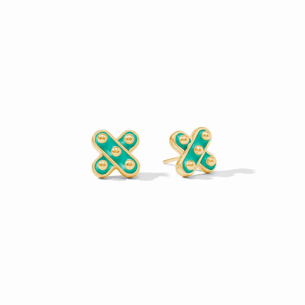 Julie Vos SoHo Enamel Demi X Stud in Emerald Green