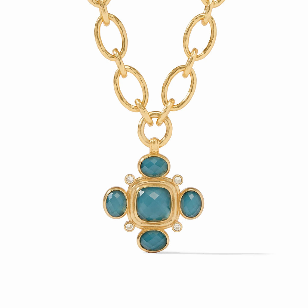 Julie Vos Tudor Statement Necklace in Iridescent Peacock Blue Color