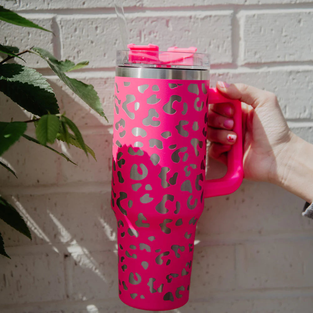 KATYDID MULTICOLORED HEARTS 40 OUNCE TUMBLER WITH HANDLE AND  STRAW-VALENTINE'S