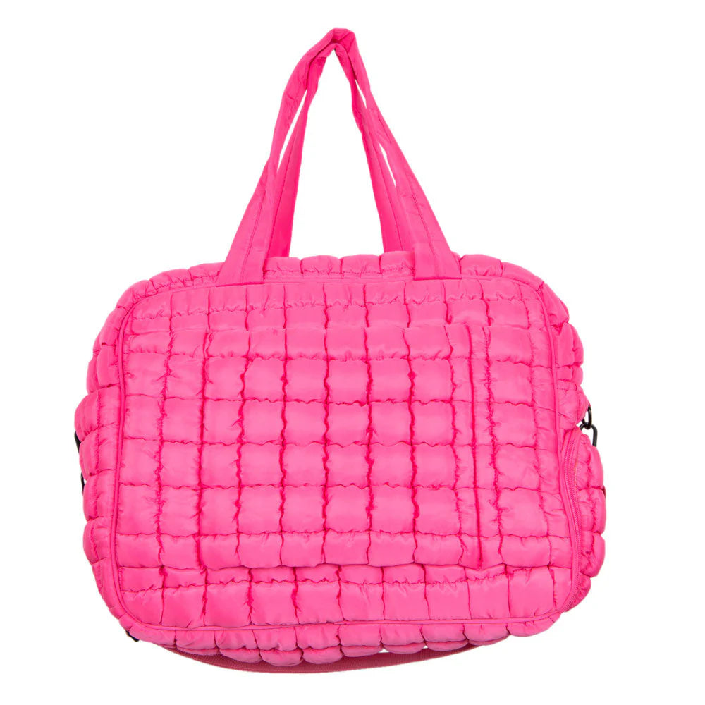 Katydid Light Hot Pink Quilted Duffel Weekender Bag w/ Pass-Thru Slip