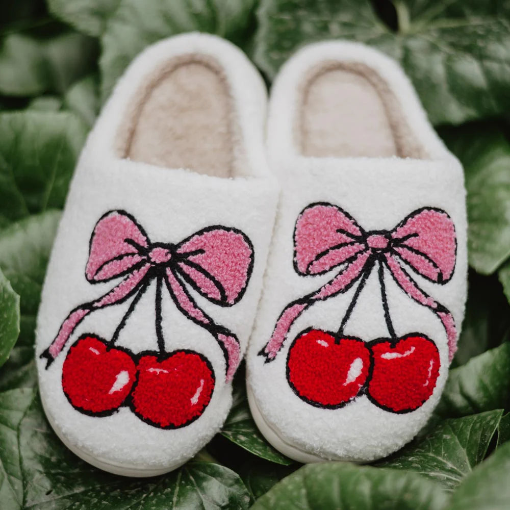 Katydid Pink Cherry Bow Slippers Shoes