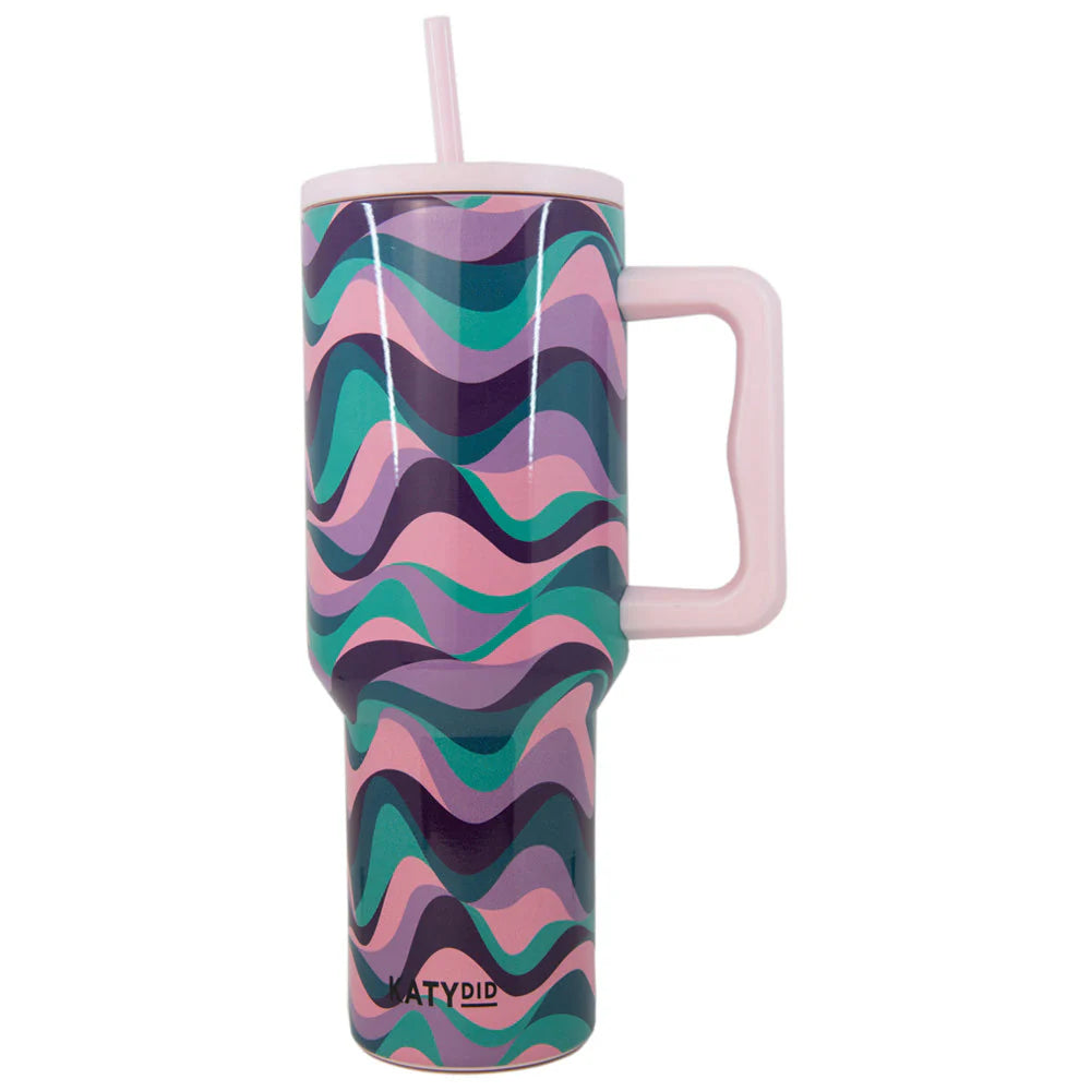 Katydid Pink Purple Green Swirl Tumbler Cup