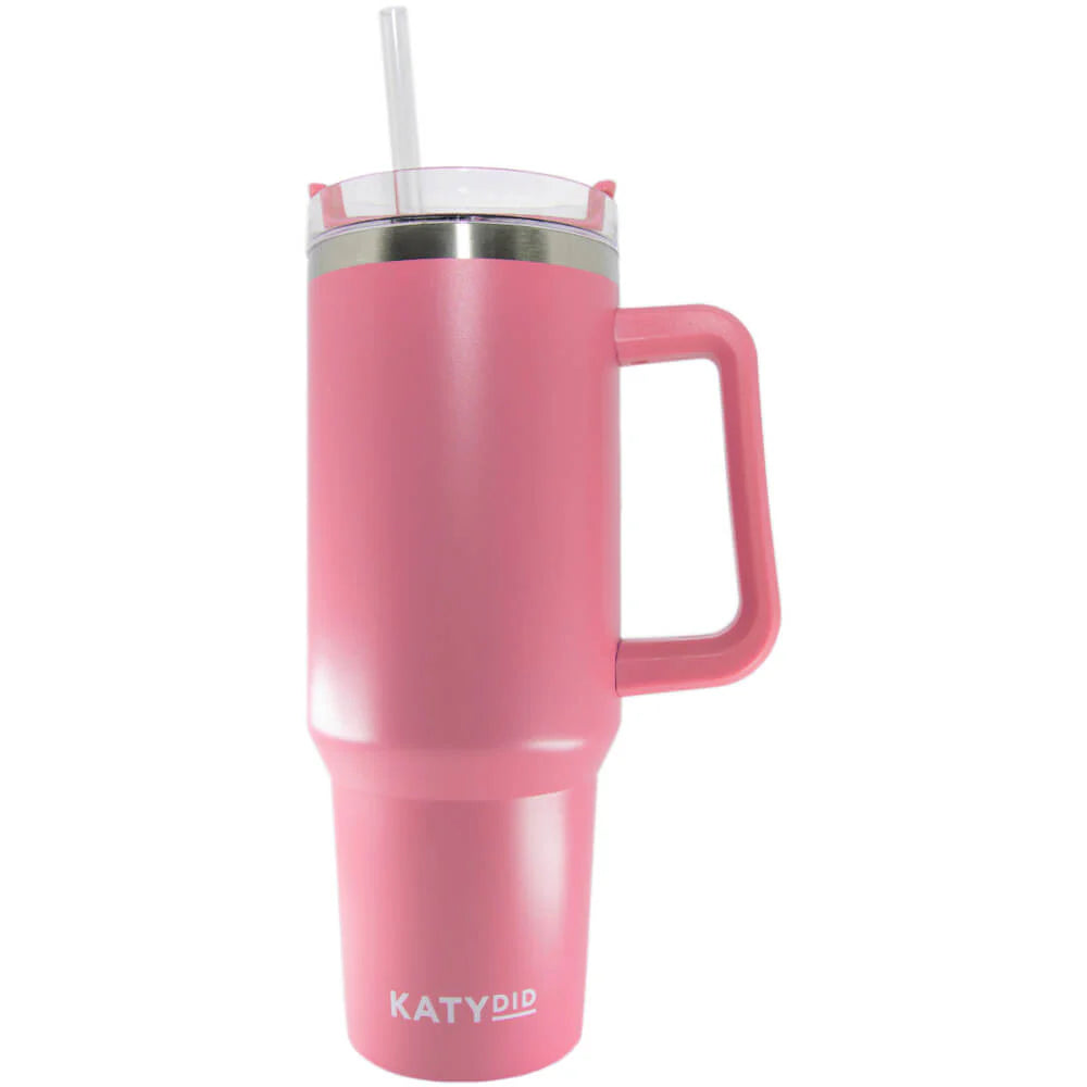 Katydid Rose Pink Drink Tumbler Cup w/ Handle