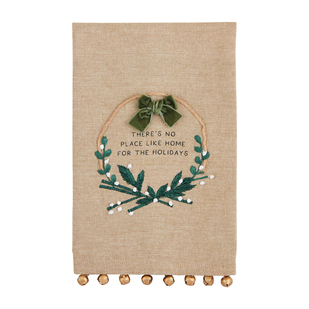 Mud Pie The Wreath Jingle Bell White Christmas Towel