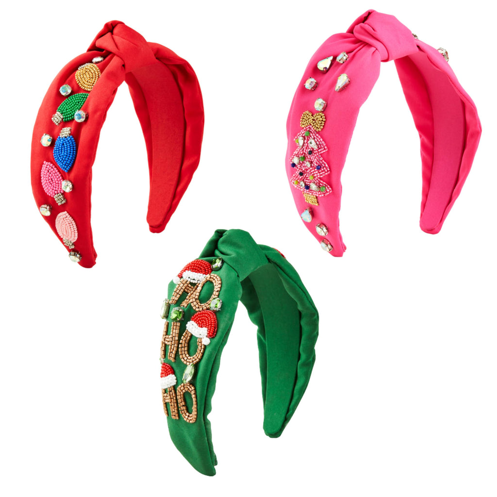 Mud Pie Women Holiday Beaded Headband in Pink, Red and Green