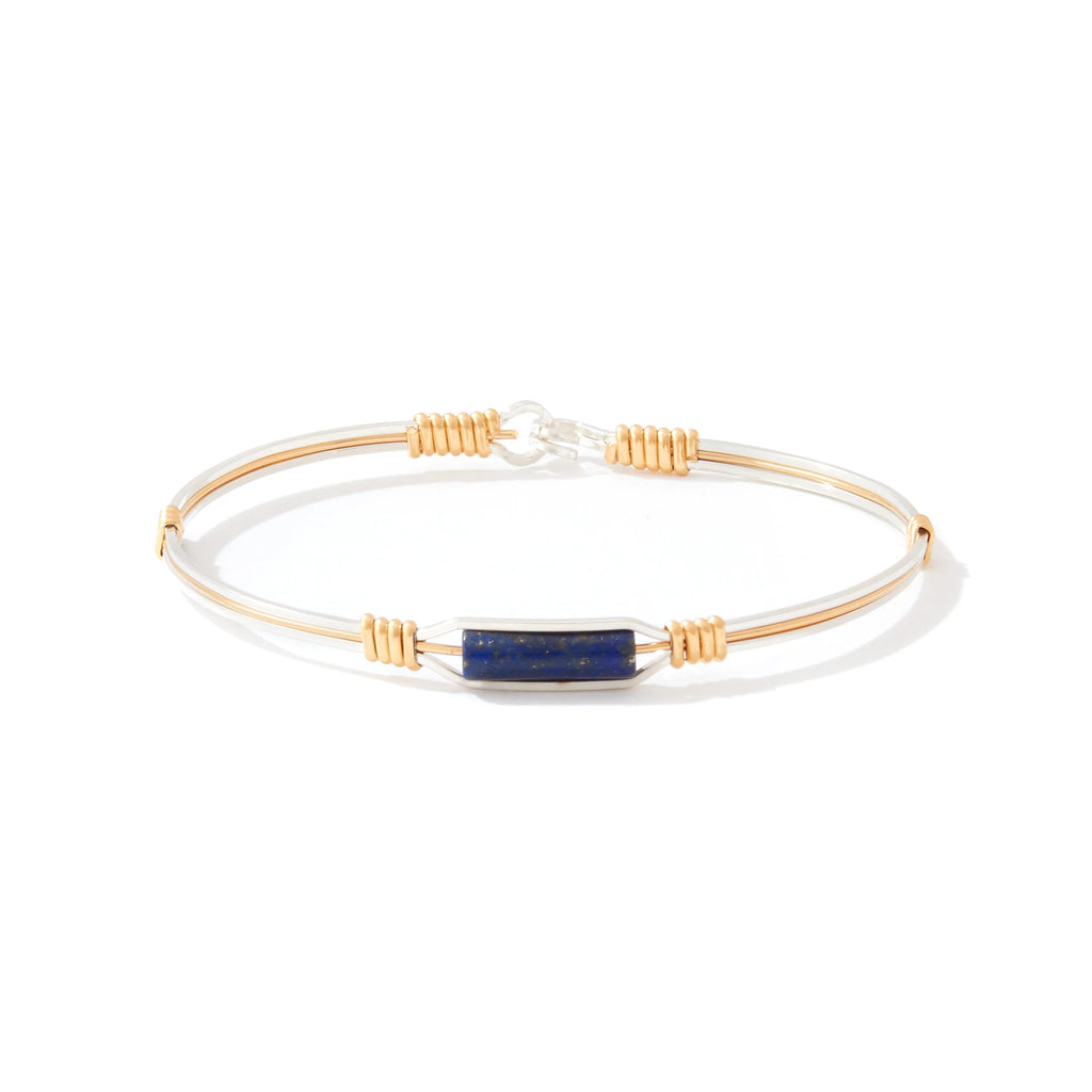 Ronaldo Jewelry A Moment in Time Bracelet in Sterling Silver with 14K Gold Artist Wire Wraps and the Lapis Stone