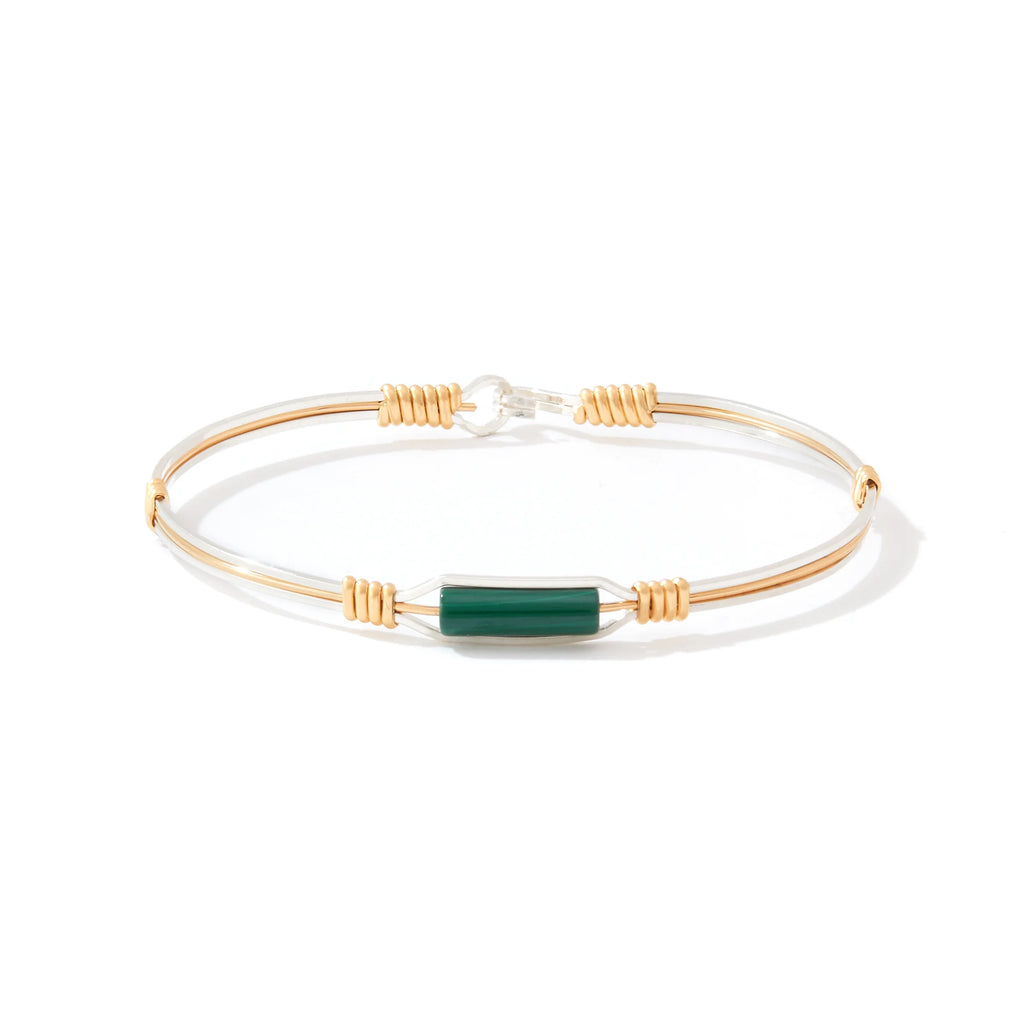 Ronaldo Jewelry A Moment in Time Bracelet in Sterling Silver with 14K Gold Artist Wire Wraps and the Malachite Stone