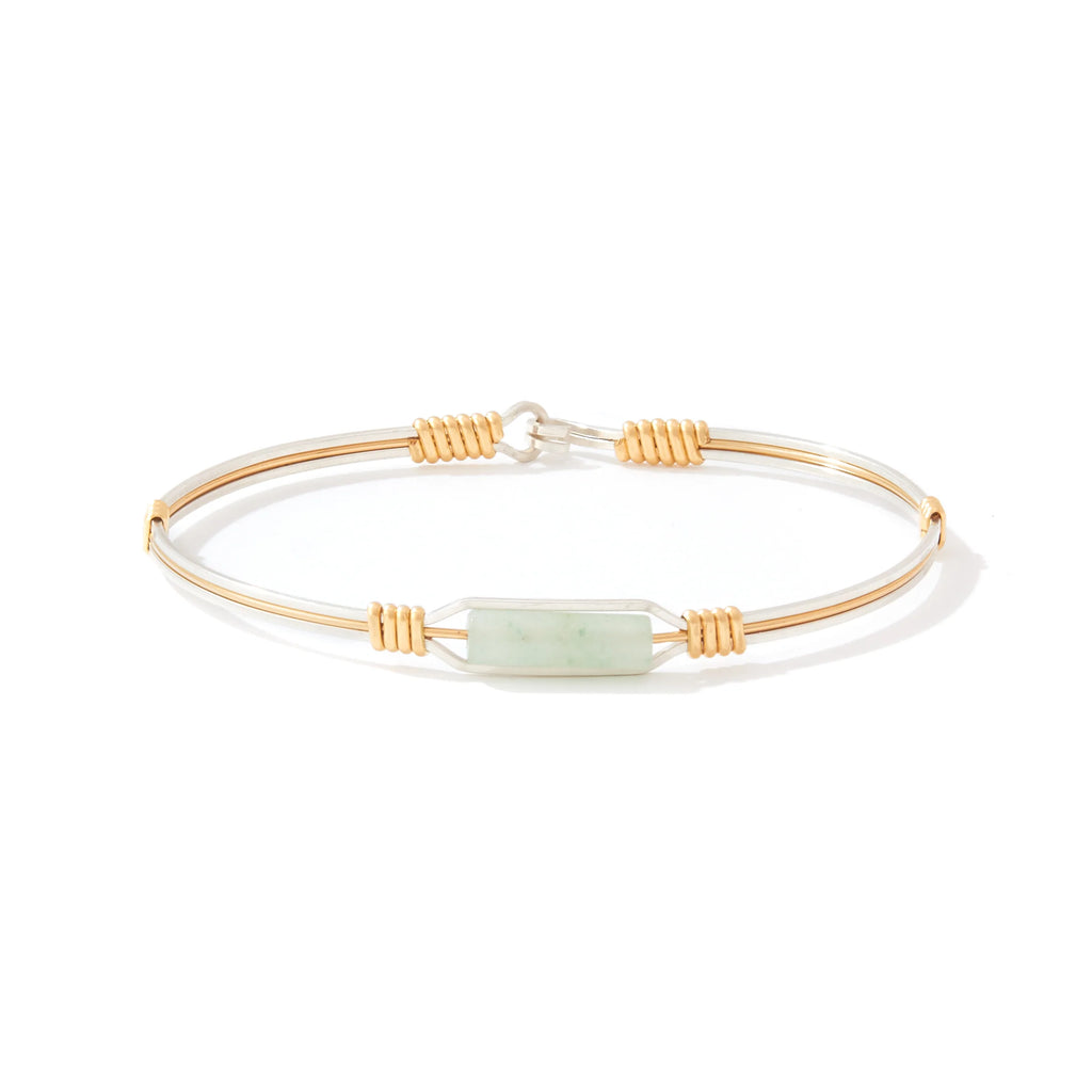 Ronaldo Jewelry A Moment in Time Bracelet in Sterling Silver with 14K Gold Artist Wire Wraps and the Aventurine Stone