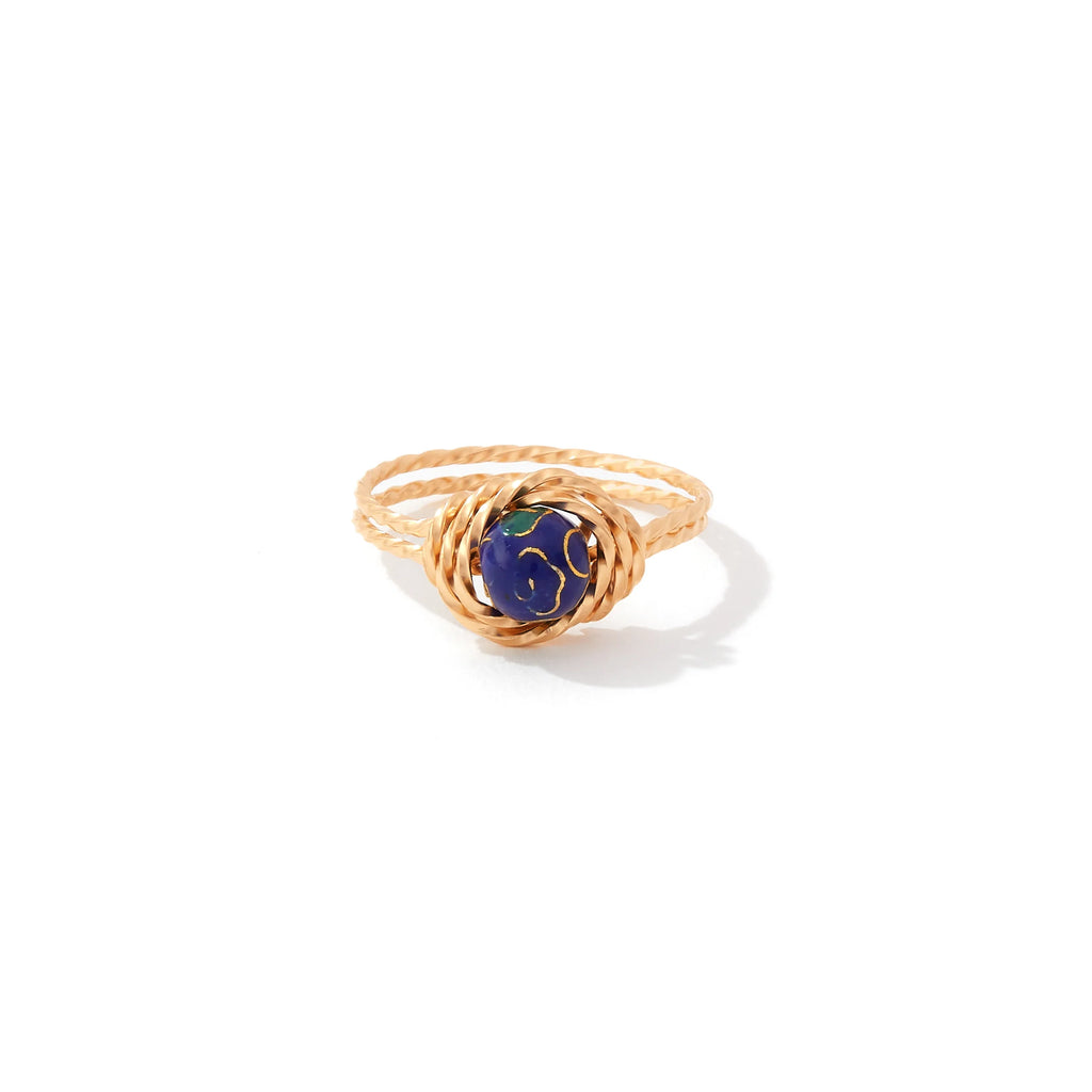 Ronaldo Jewelry Cloisonne Ring 14k Gold Artist Wire with Blue Stone