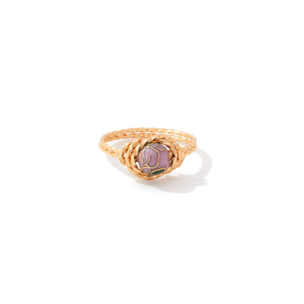 Ronaldo Jewelry Cloisonne Ring 14k Gold Artist Wire with Plum Stone