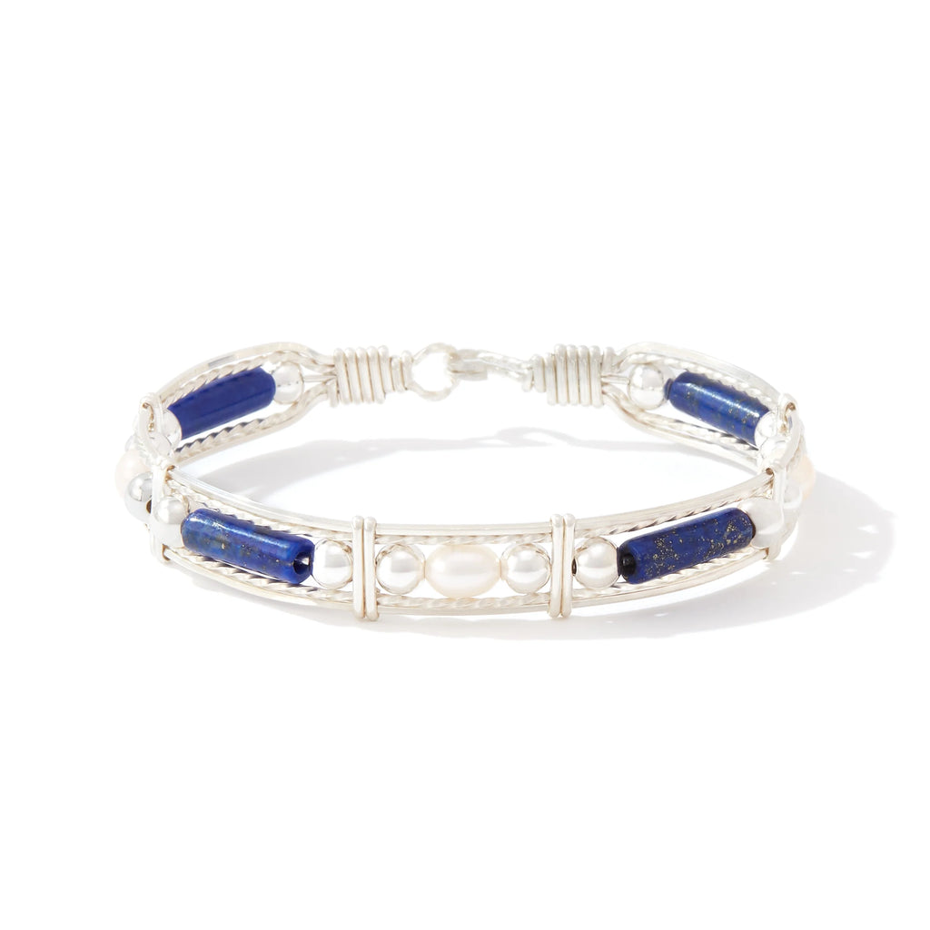 Ronaldo Jewelry Color Your World Bracelet with Beads and Pearls in Sterling Silver with Lapis Stones