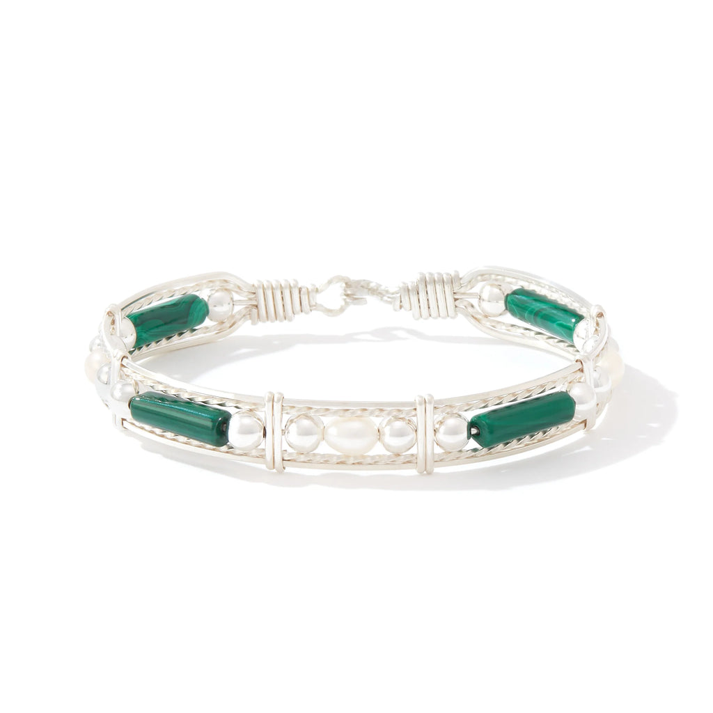 Ronaldo Jewelry Color Your World Bracelet with Beads and Pearls in Sterling Silver with Malachite Stones