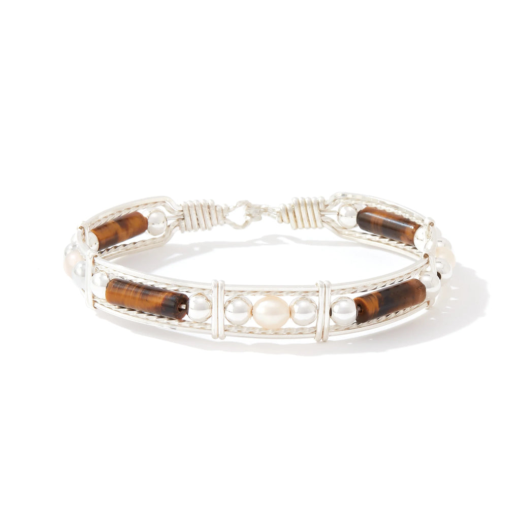 Ronaldo Jewelry Color Your World Bracelet with Beads and Pearls in Sterling Silver with the Tiger's Eye Stones