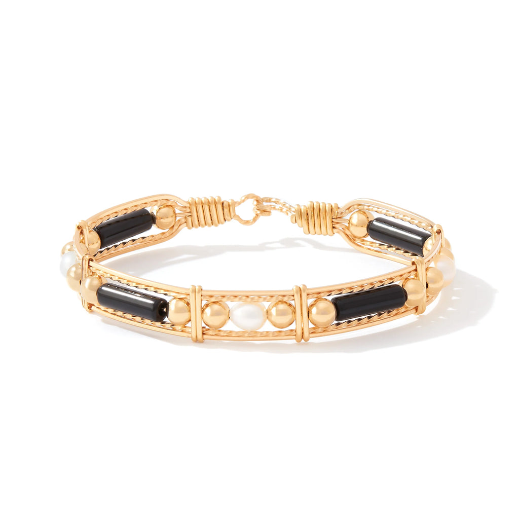 Ronaldo Jewelry Color Your World Bracelet with Beads and Pearls in 14K Gold Artist Wire with Black Onyx Stones