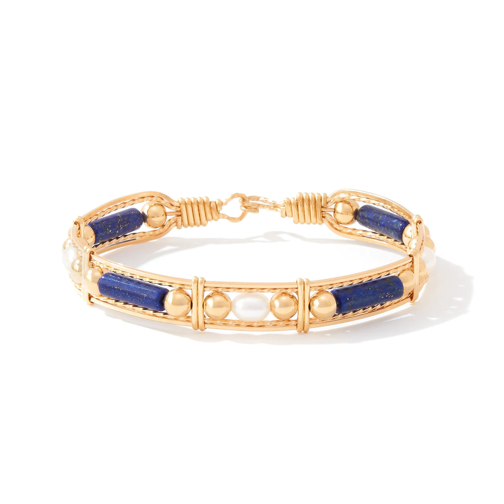 Ronaldo Jewelry Color Your World Bracelet with Beads and Pearls in 14K Gold Artist Wire with Lapis Stones