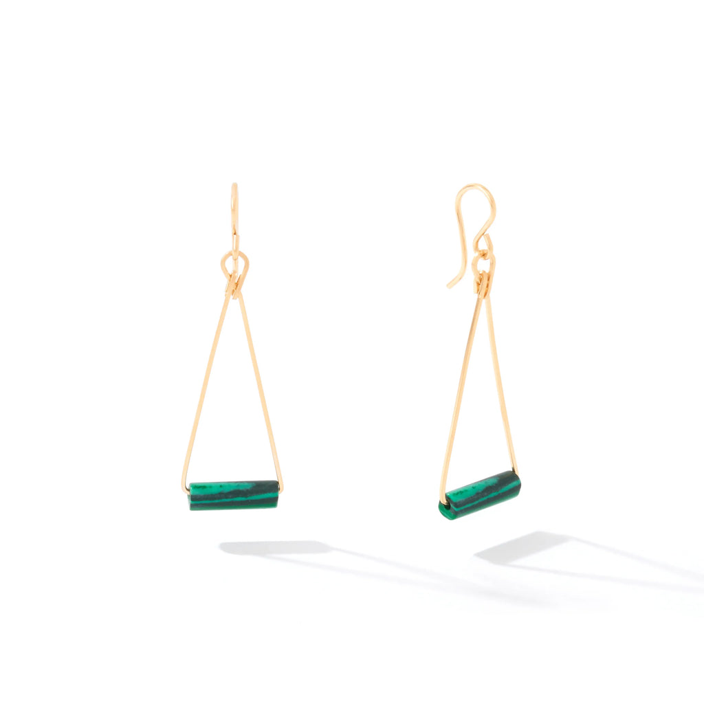 Ronaldo Jewelry Color Your World Earrings in 14K Gold Artist Wire with the Malachite Stones