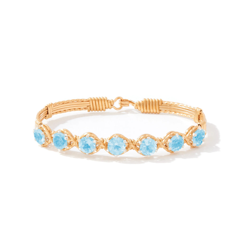 Ronaldo Jewelry Dawn Bracelet in 14K Gold Artist Wire with Blue Zircon Stones