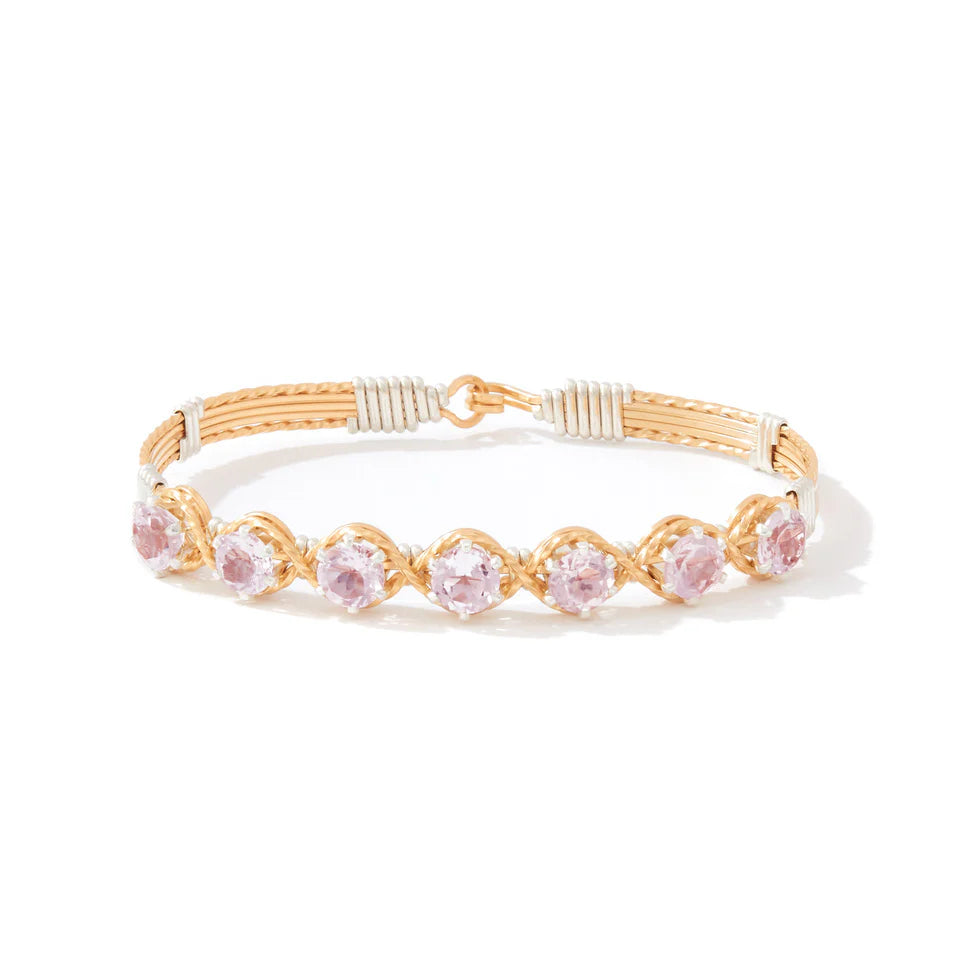 Ronaldo Jewelry Dawn Bracelet in 14K Gold Artist Wire with Silver Wraps with Pink CZ Stones