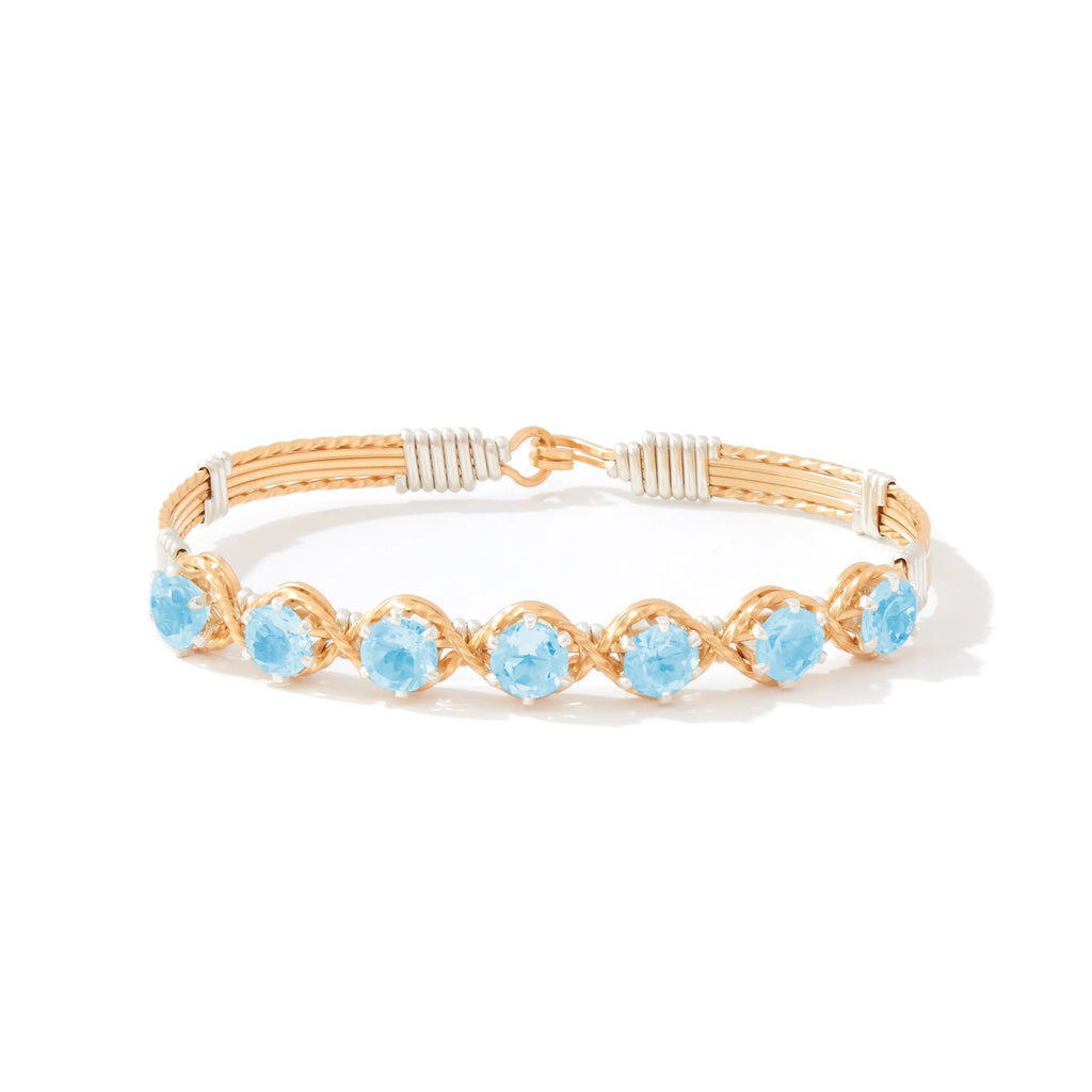 Ronaldo Jewelry Dawn Bracelet in 14K Gold Artist Wire with Silver Wraps with Blue Zircon Stones