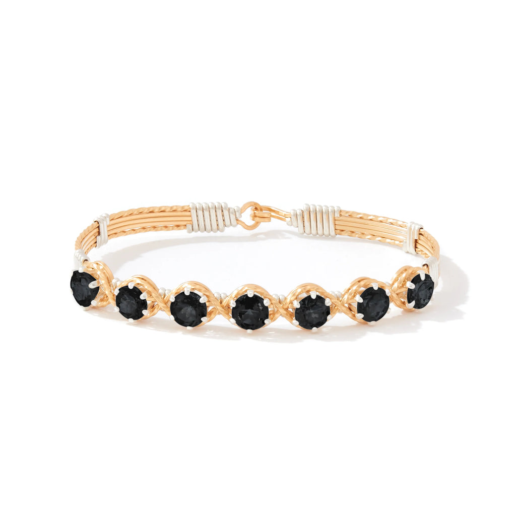 Ronaldo Jewelry Dawn Bracelet in 14K Gold Artist Wire with Silver Wraps with Black Cubic Zirconia Stones