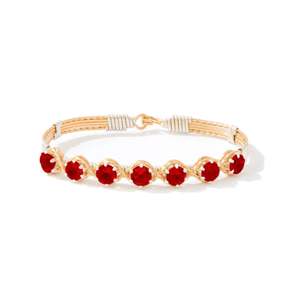 Ronaldo Jewelry Dawn Bracelet in 14K Gold Artist Wire with Silver Wraps with Garnet Stones