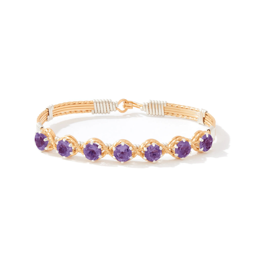 Ronaldo Jewelry Dawn Bracelet in 14K Gold Artist Wire with Silver Wraps with Amethyst Stones