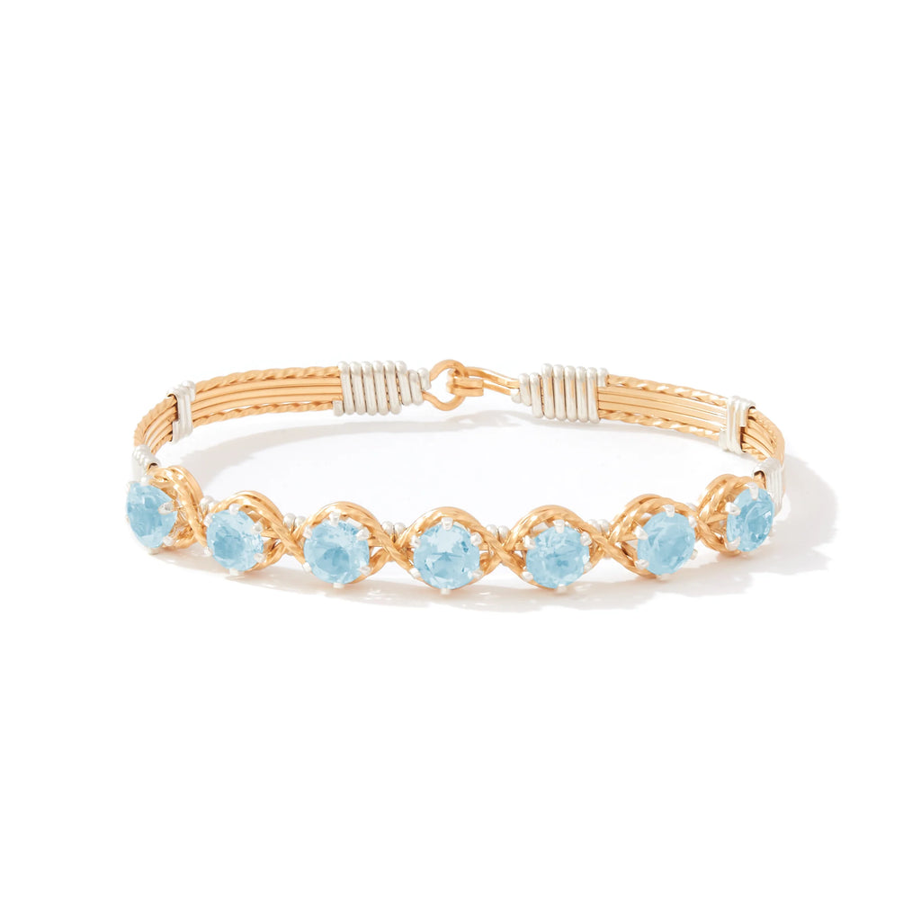 Ronaldo Jewelry Dawn Bracelet in 14K Gold Artist Wire with Silver Wraps with Sky Blue Topaz Stones