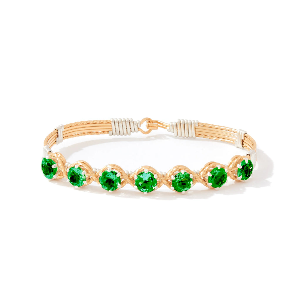 Ronaldo Jewelry Dawn Bracelet in 14K Gold Artist Wire with Silver Wraps with Emerald Stones