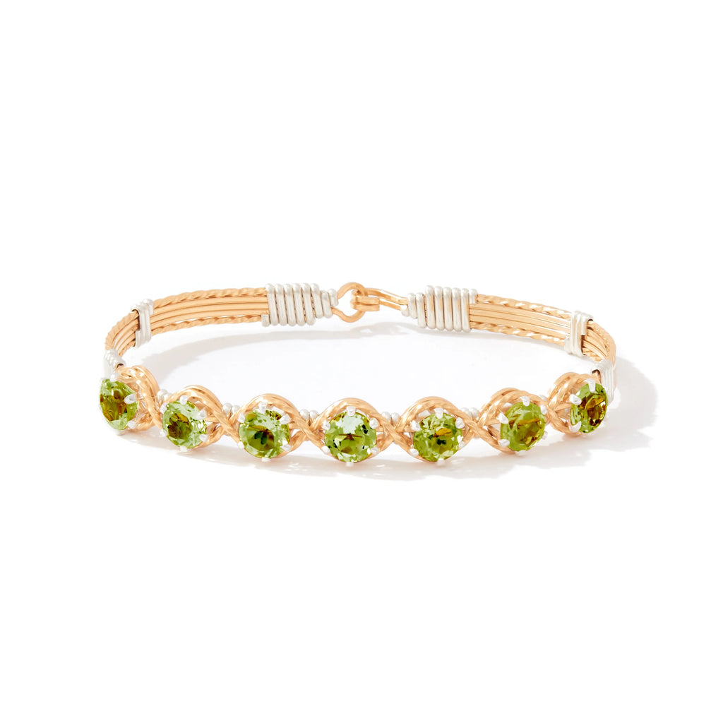 Ronaldo Jewelry Dawn Bracelet in 14K Gold Artist Wire with Silver Wraps with Peridot Stones