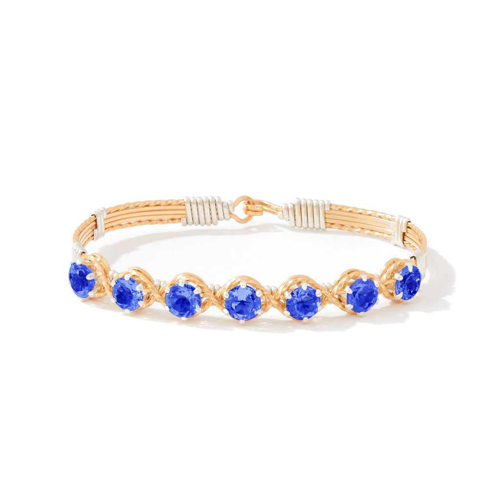 Ronaldo Jewelry Dawn Bracelet in 14K Gold Artist Wire with Silver Wraps with Sapphire Stones