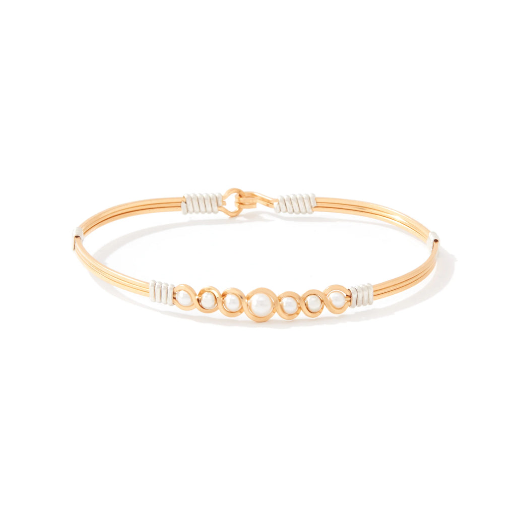 Ronaldo Jewelry Divine Plan Bracelet in 14K Gold Artist Wire with Silver Wraps with the Crystal Pearl Stone