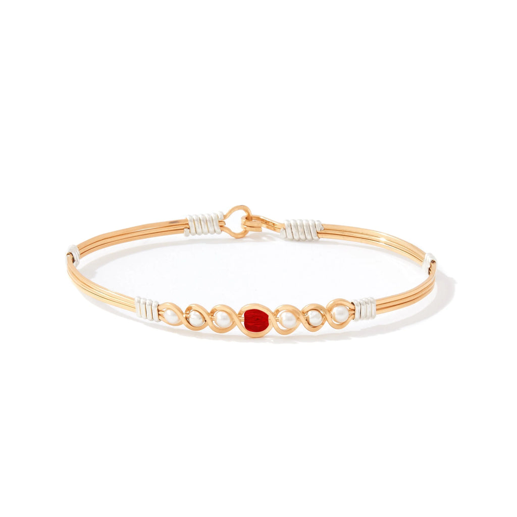 Ronaldo Jewelry Divine Plan Bracelet in 14K Gold Artist Wire with Silver Wraps with the Garnet Stone