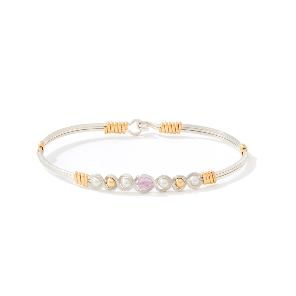 Ronaldo Jewelry Divine Plan Bracelet in Silver with 14K Gold Artist Wire Wraps with the Pink CZ Stone