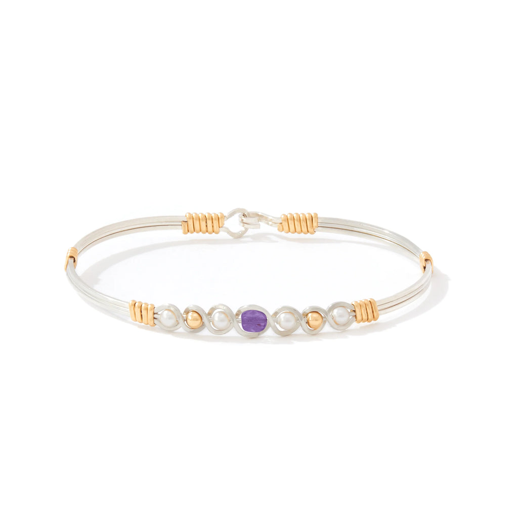 Ronaldo Jewelry Divine Plan Bracelet in Silver with 14K Gold Artist Wire Wraps with the Amethyst Stone