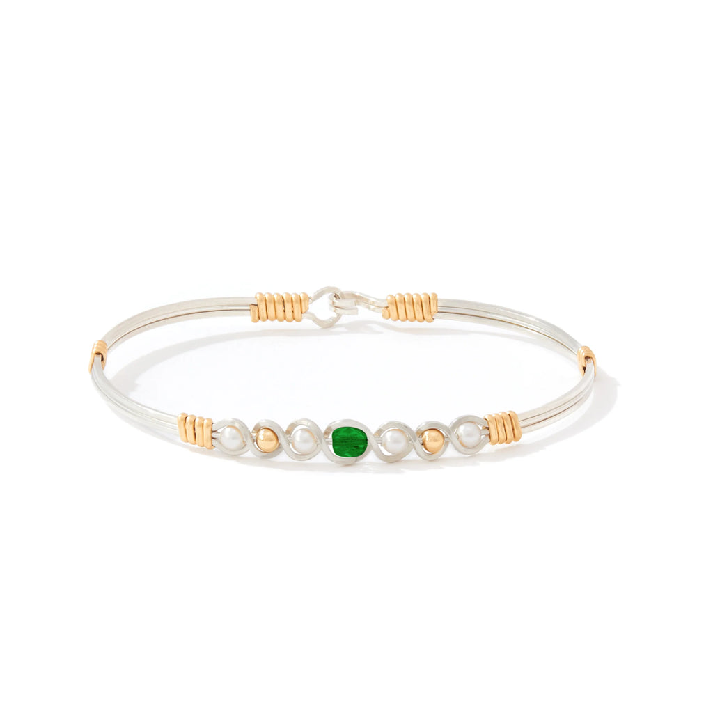 Ronaldo Jewelry Divine Plan Bracelet in Silver with 14K Gold Artist Wire Wraps with the Emerald Stone