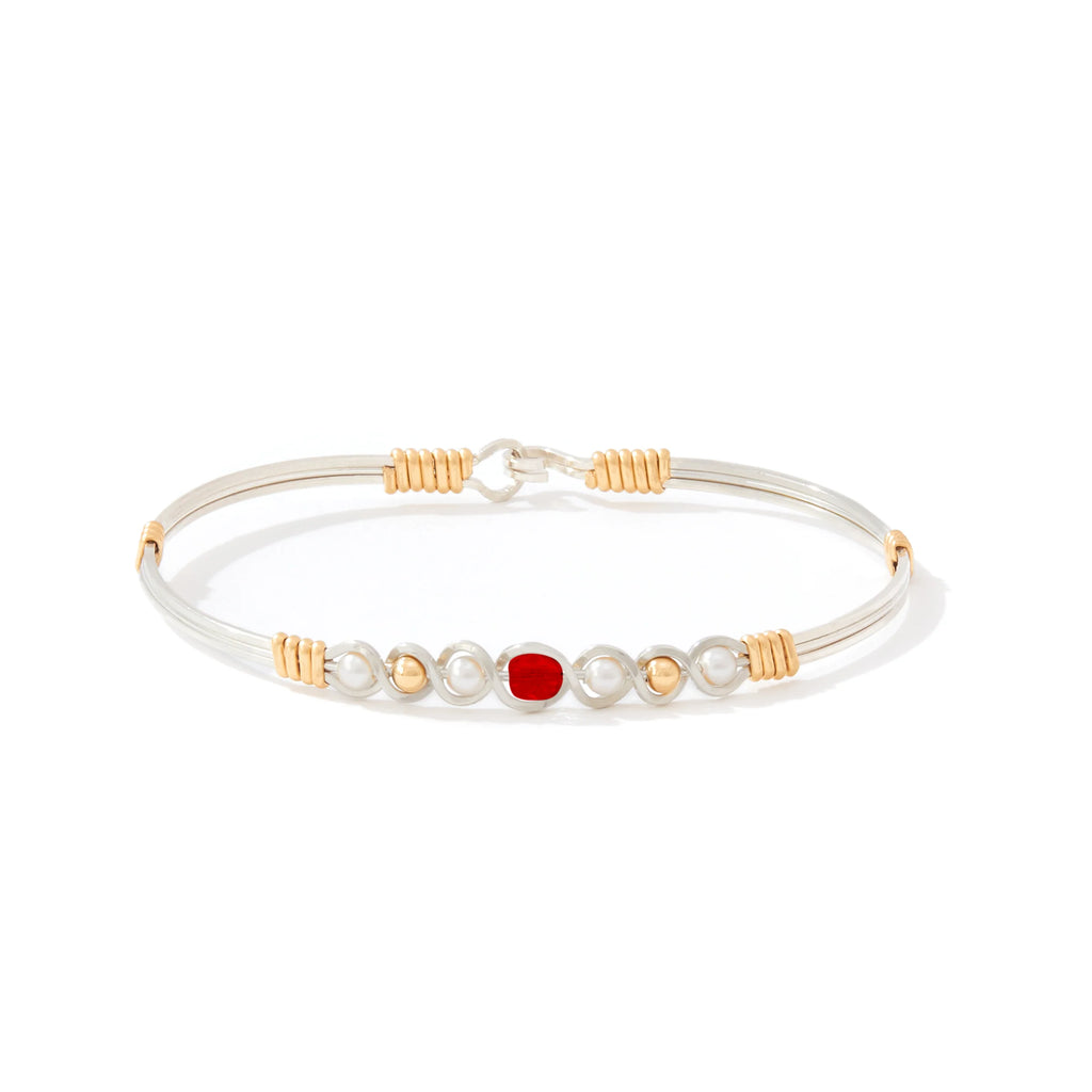 Ronaldo Jewelry Divine Plan Bracelet in Silver with 14K Gold Artist Wire Wraps with the Ruby Stone