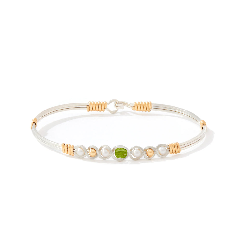 Ronaldo Jewelry Divine Plan Bracelet in Silver with 14K Gold Artist Wire Wraps with the Peridot Stone