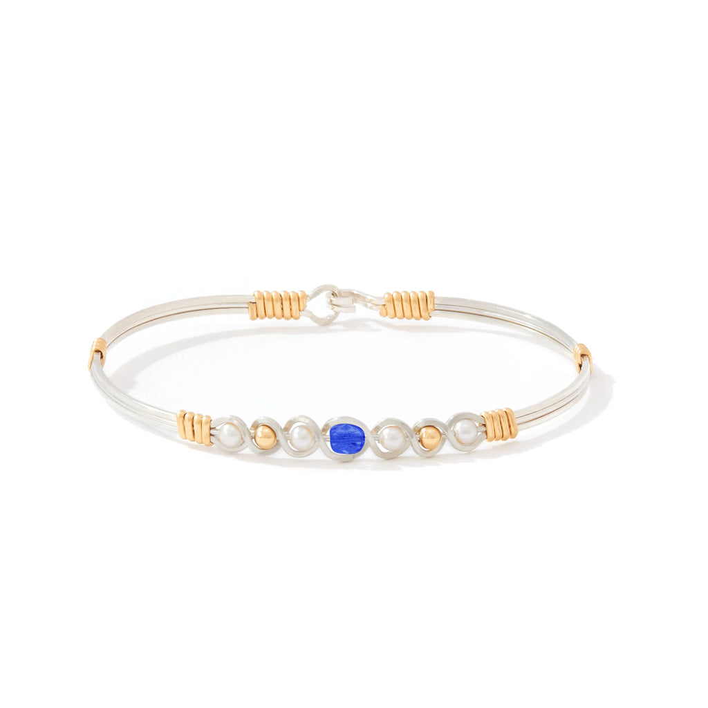 Ronaldo Jewelry Divine Plan Bracelet in Silver with 14K Gold Artist Wire Wraps with the Sapphire Stone