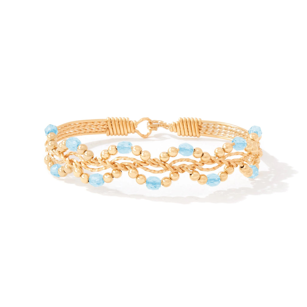 Ronaldo Jewelry Forget Me Not Bracelet 14K Gold Artist Wire with Blue Zircon Stones