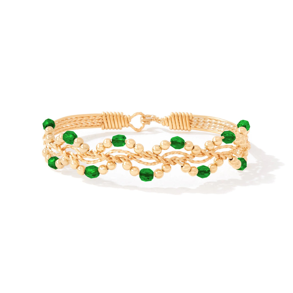 Ronaldo Jewelry Forget Me Not Bracelet 14K Gold Artist Wire with Emerald Stones