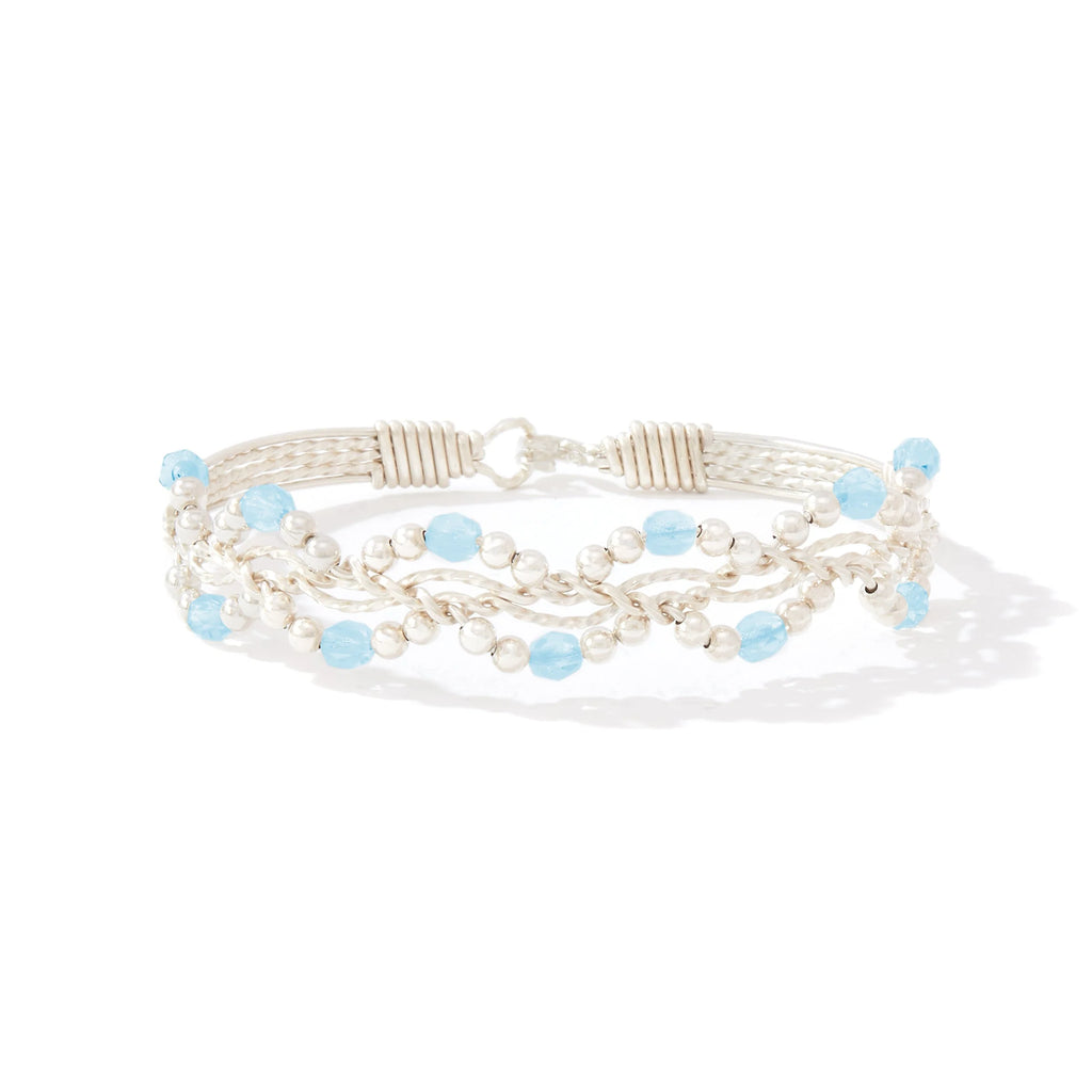Ronaldo Jewelry Forget Me Not Bracelet Sterling Silver with Blue Zircon Stones