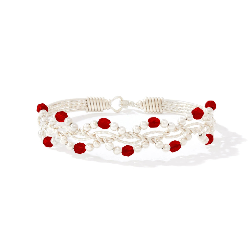 Ronaldo Jewelry Forget Me Not Bracelet Sterling Silver with Garnet Stones