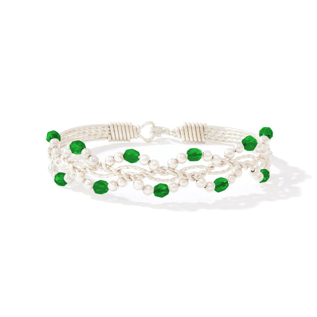 Ronaldo Jewelry Forget Me Not Bracelet Sterling Silver with Emerald Stones