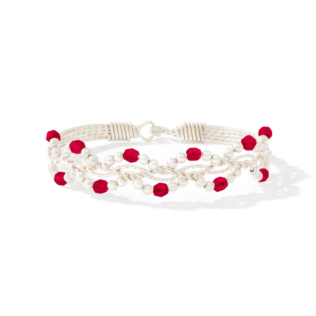 Ronaldo Jewelry Forget Me Not Bracelet Sterling Silver with Ruby Stones