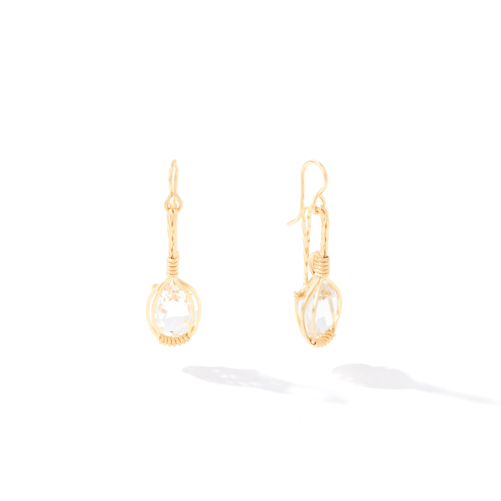 Ronaldo Jewelry Gemstone Earrings in 14K Gold Artist Wire with the White Topaz Stones
