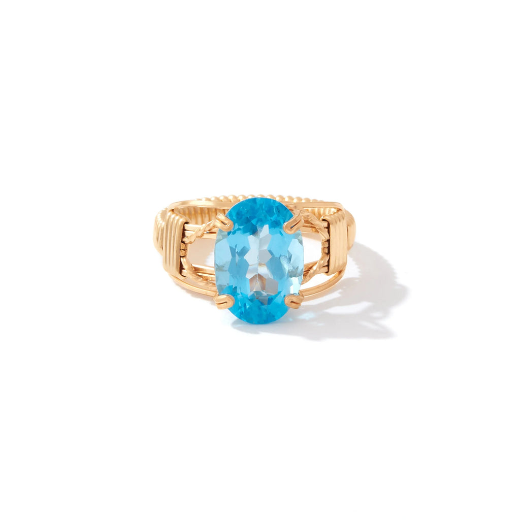 Ronaldo Jewelry Gemstone Ring 14K Gold Artist Wire with the Blue Topaz Stone