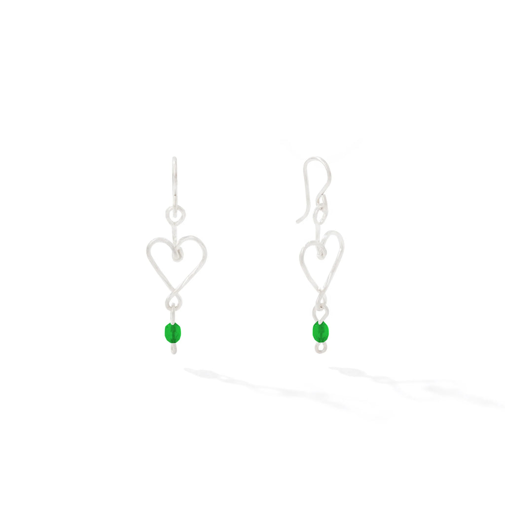 Ronaldo Jewelry Hold My Heart Earrings in Sterling Silver with the Emerald Stones