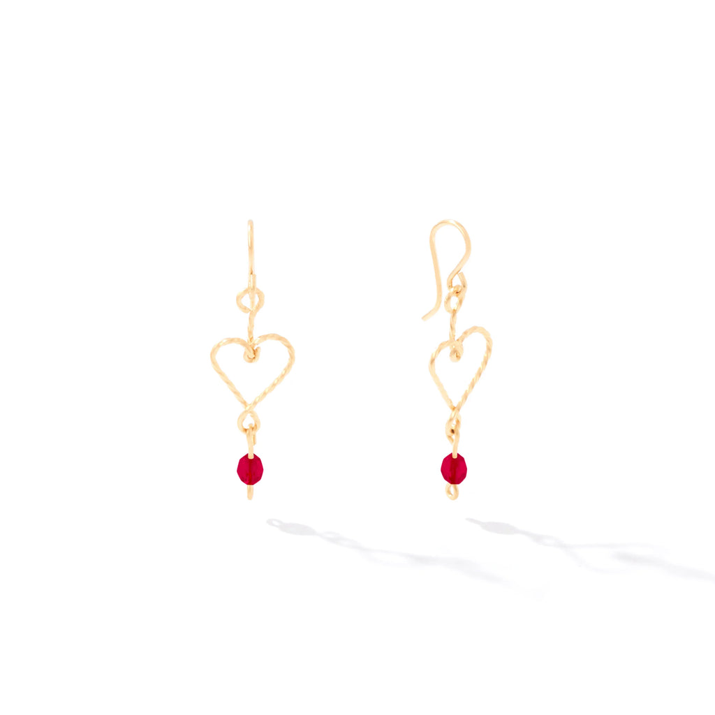 Ronaldo Jewelry Hold My Heart Earrings in 14K Gold Artist Wire with the Ruby Stones