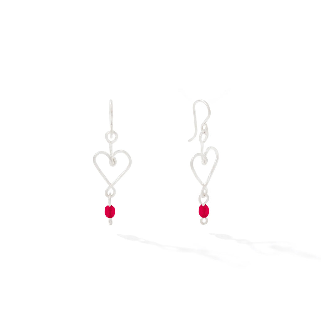 Ronaldo Jewelry Hold My Heart Earrings in Sterling Silver with the Ruby Stones