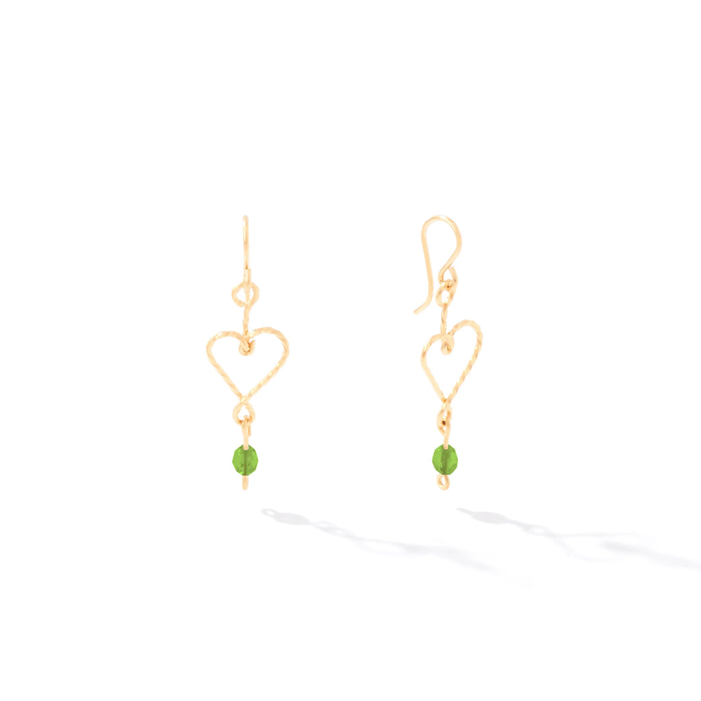 Ronaldo Jewelry Hold My Heart Earrings in 14K Gold Artist Wire with the Peridot Stones